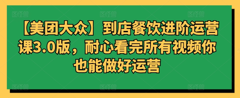 【美团大众】到店餐饮进阶运营课3.0版，耐心看完所有视频你也能做好运营-热爱者网创