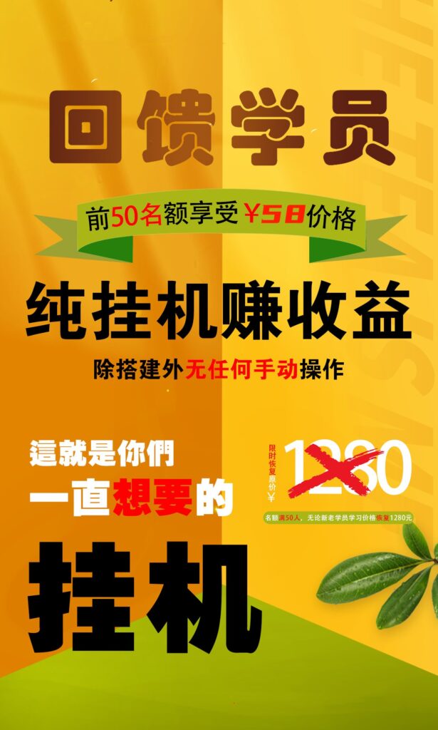 【回馈学员】纯挂机赚收益，限前50名享受-热爱者网创