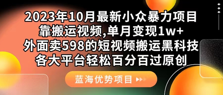 外面卖598的10月最新短视频搬运黑科技，各大平台百分百过原创 靠搬运月入1w-热爱者网创