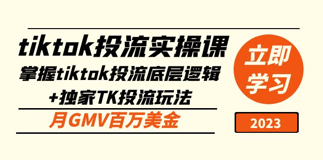 tiktok投流实操课：掌握tiktok投流底层逻辑+独家TK投流玩法 月GMV百万美金-热爱者网创