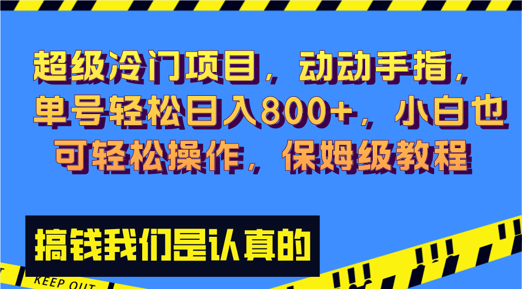 超级冷门项目,动动手指，单号轻松日入800+，小白也可轻松操作，保姆级教程-热爱者网创