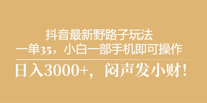 （10766期）抖音最新野路子玩法，一单35，小白一部手机即可操作，，日入3000+，闷…-热爱者网创