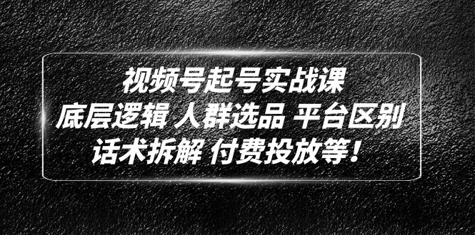 视频号起号实战课：底层逻辑 人群选品 平台区别 话术拆解 付费投放等！-热爱者网创