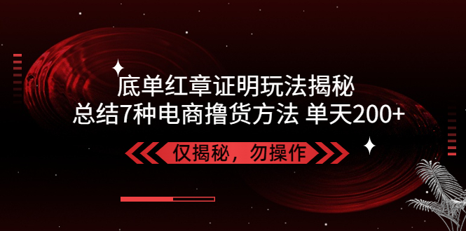 独家底单红章证明揭秘 总结7种电商撸货方法 操作简单,单天200+【仅揭秘】-热爱者网创