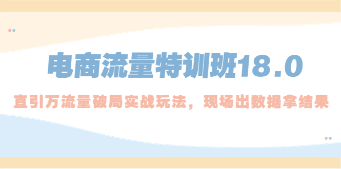 电商流量特训班18.0，直引万流量破局实操玩法，现场出数据拿结果-热爱者网创