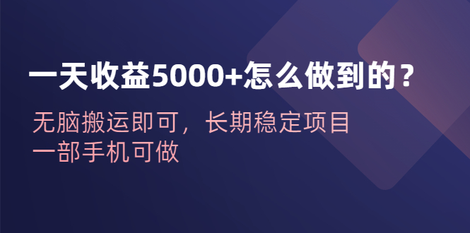 一天收益5000+怎么做到的？无脑搬运即可，长期稳定项目，一部手机可做-热爱者网创