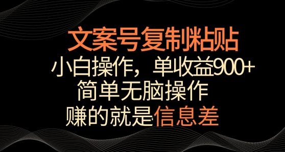 文案号掘金，简单复制粘贴，小白操作，单作品收益900+-热爱者网创