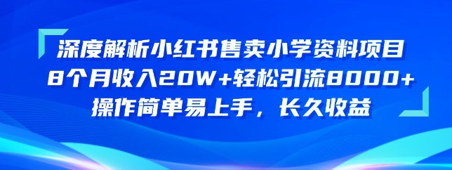 深度解析小红书售卖小学资料项目，操作简单易上手，长久收益-热爱者网创