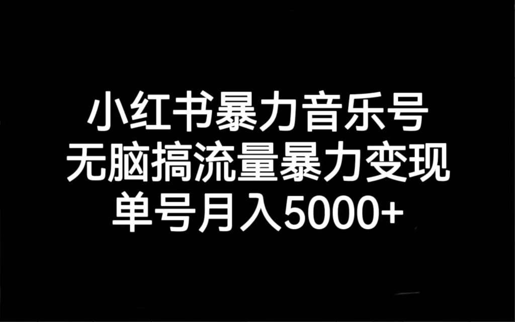 小红书暴力音乐号，无脑搞流量暴力变现，单号月入5000+-热爱者网创