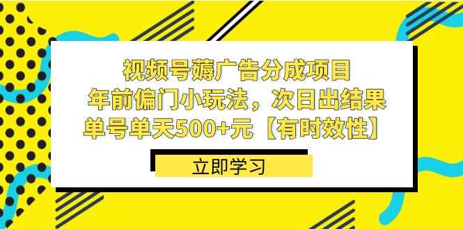 视频号薅广告分成项目，年前偏门小玩法，次日出结果，单号单天500+元-热爱者网创