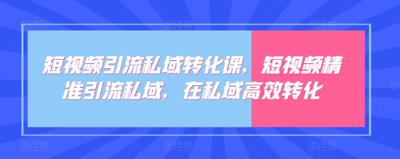 短视频引流私域转化课，短视频精准引流私域，在私域高效转化-热爱者网创