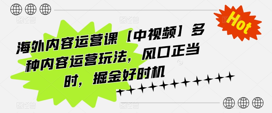 海外内容运营课【中视频】多种内容运营玩法，风口正当时，掘金好时机-热爱者网创