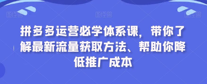 拼多多运营必学体系课，带你了解最新流量获取方法、帮助你降低推广成本-热爱者网创