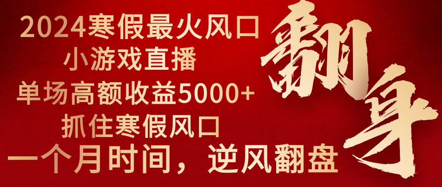 2024年最火寒假风口项目 小游戏直播 单场收益5000+抓住风口 一个月直接提车-热爱者网创