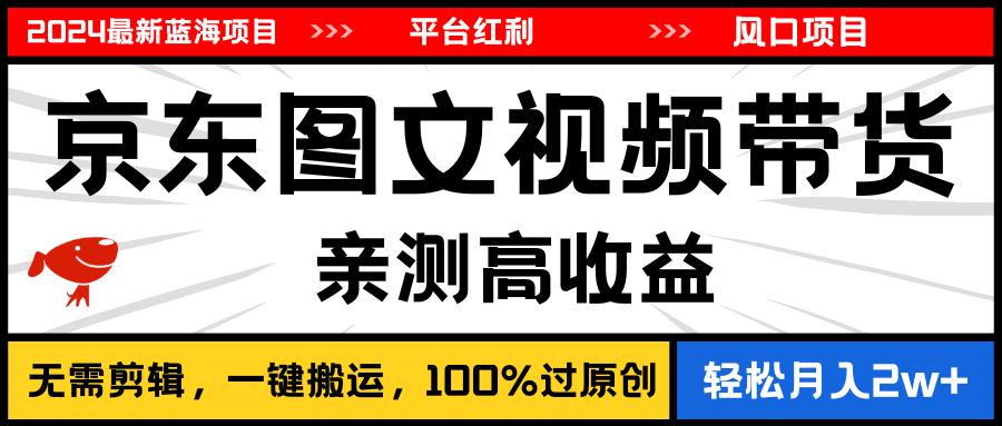 2024最新蓝海项目，逛逛京东图文视频带货，无需剪辑，月入20000+-热爱者网创