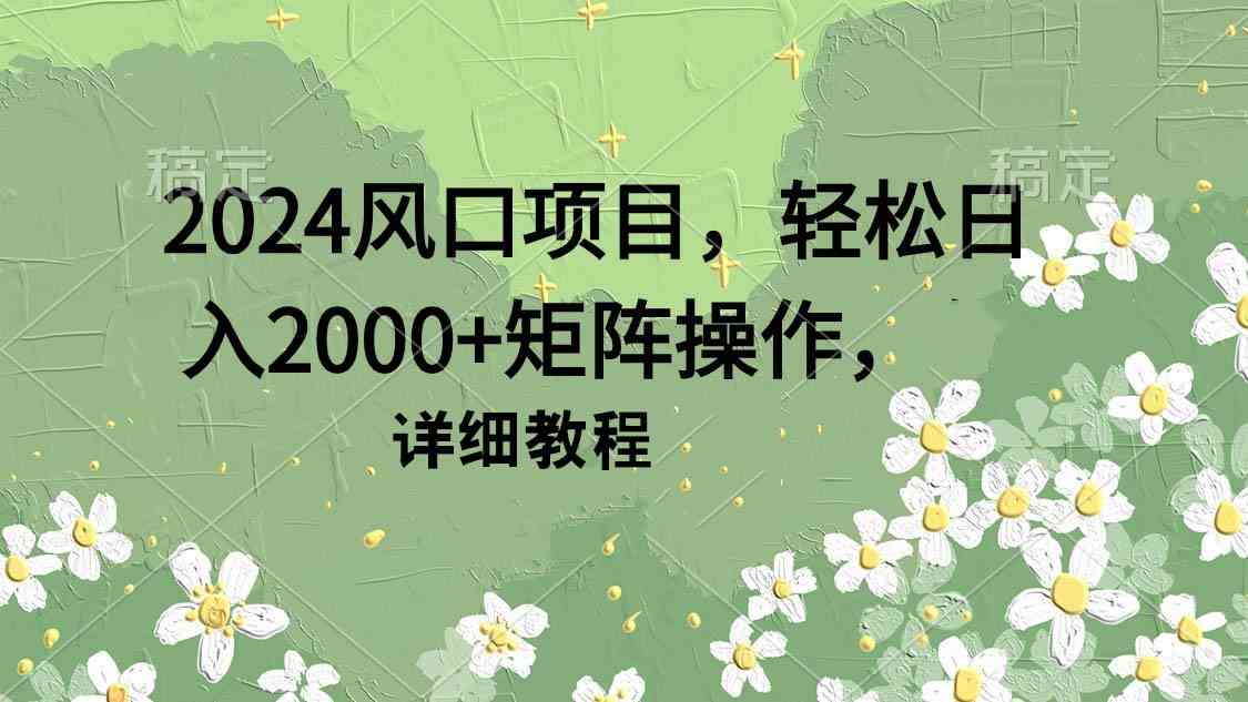 （9652期）2024风口项目，轻松日入2000+矩阵操作，详细教程-热爱者网创