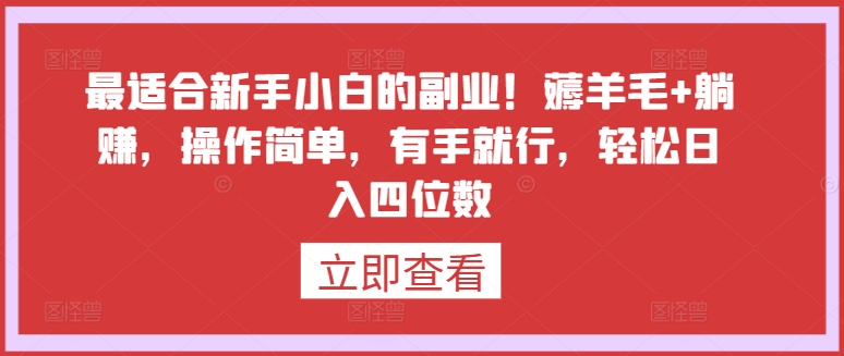 最适合新手小白的副业！薅羊毛+躺赚，操作简单，有手就行，轻松日入四位数-热爱者网创