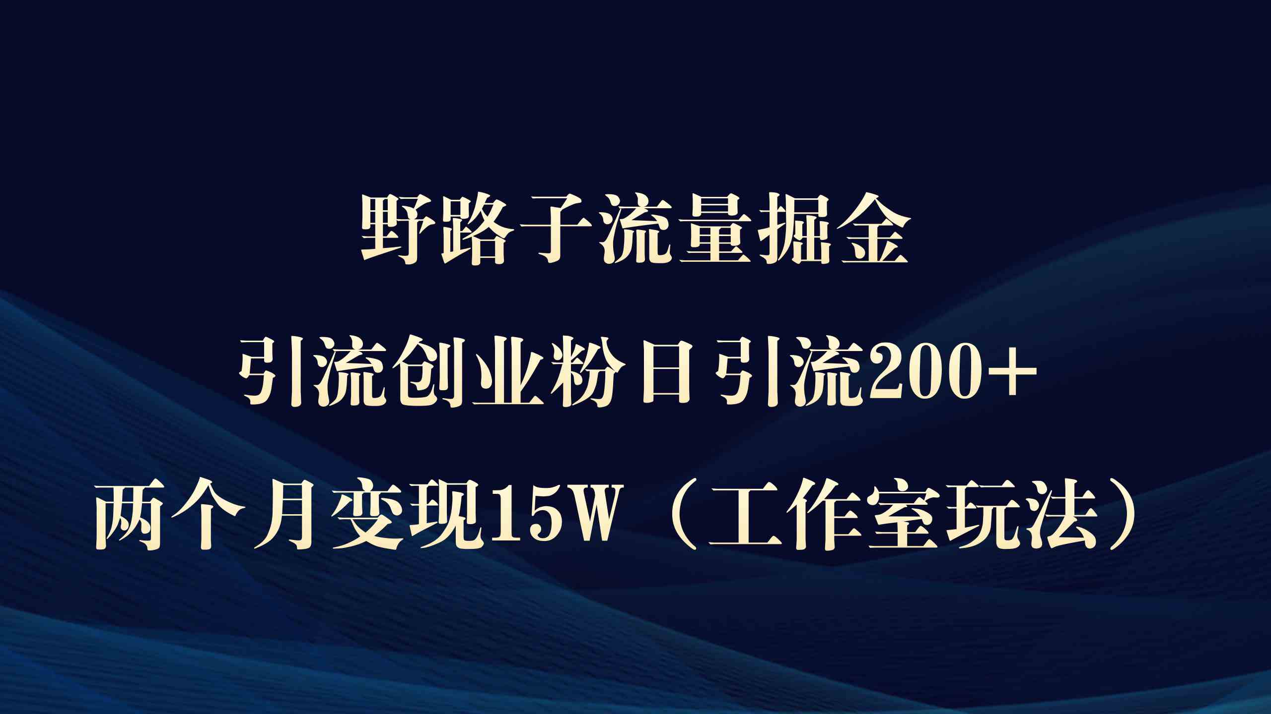 （9513期）野路子流量掘金，引流创业粉日引流200+，两个月变现15W（工作室玩法））-热爱者网创