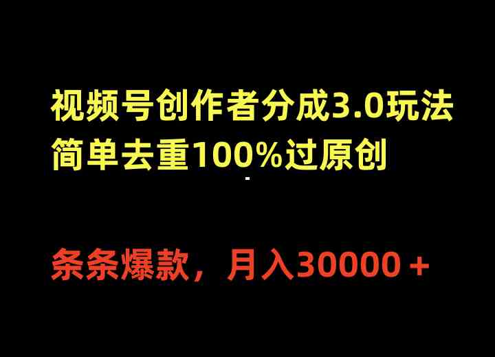 （10002期）视频号创作者分成3.0玩法，简单去重100%过原创，条条爆款，月入30000＋-热爱者网创