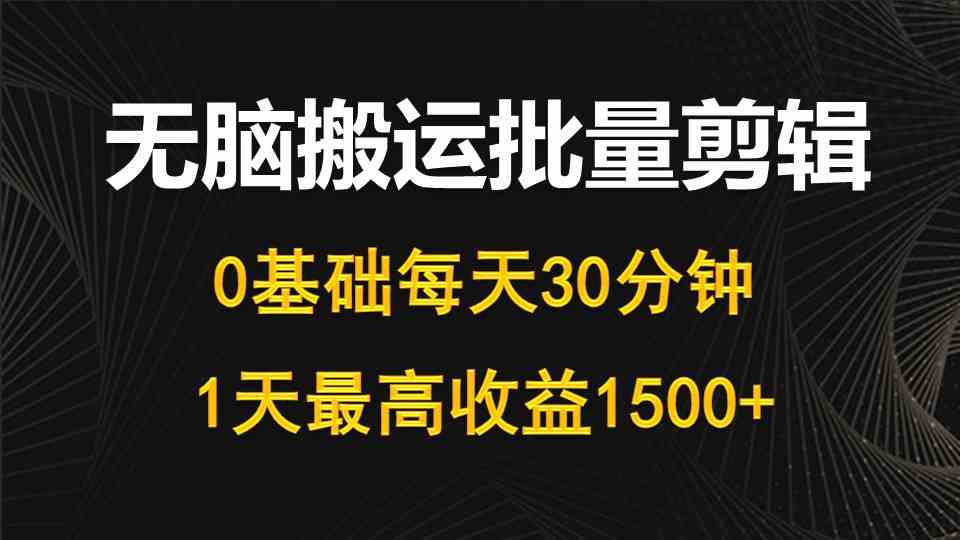 （10008期）每天30分钟，0基础无脑搬运批量剪辑，1天最高收益1500+-热爱者网创