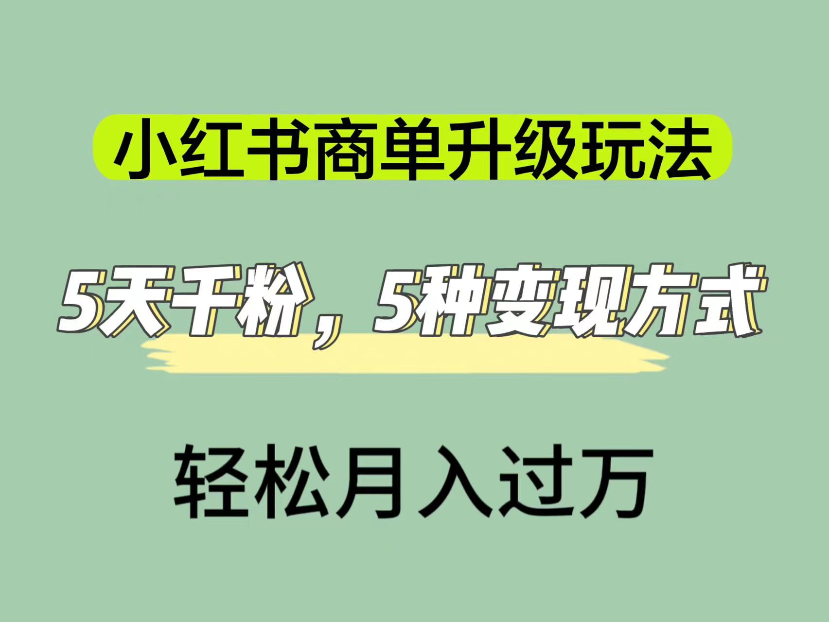 小红书商单升级玩法，5天千粉，5种变现渠道，轻松月入1万+-热爱者网创