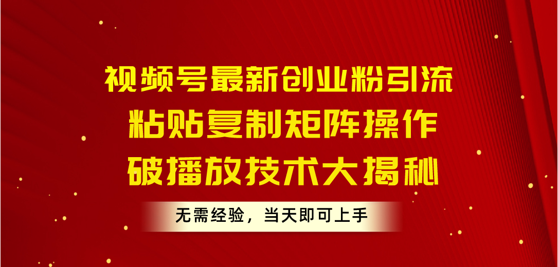 （10803期）视频号最新创业粉引流，粘贴复制矩阵操作，破播放技术大揭秘，无需经验…-热爱者网创