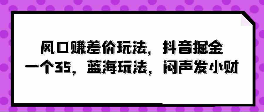 （10022期）风口赚差价玩法，抖音掘金，一个35，蓝海玩法，闷声发小财-热爱者网创