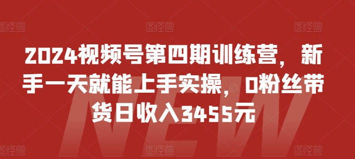 2024视频号第四期训练营，新手一天就能上手实操，0粉丝带货日收入3455元-热爱者网创