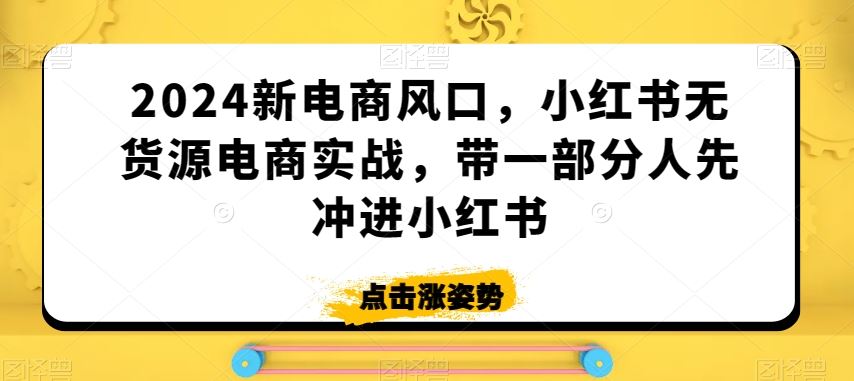 2024新电商风口，小红书无货源电商实战，带一部分人先冲进小红书-热爱者网创