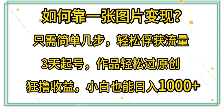 如何靠一张图片变现?只需简单几步，轻松俘获流量，3天起号，作品轻松过原创-热爱者网创