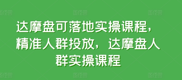 达摩盘可落地实操课程，精准人群投放，达摩盘人群实操课程-热爱者网创