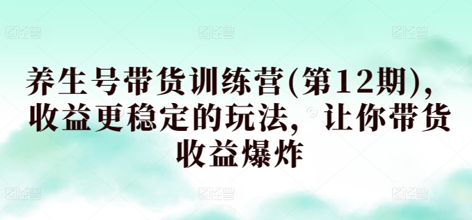 养生号带货训练营(第12期)，收益更稳定的玩法，让你带货收益爆炸-热爱者网创