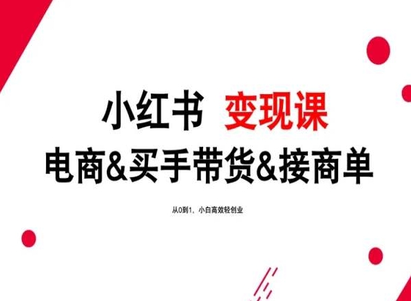 2024年最新小红书变现课，电商&买手带货&接商单，从0到1，小白高效轻创业-热爱者网创