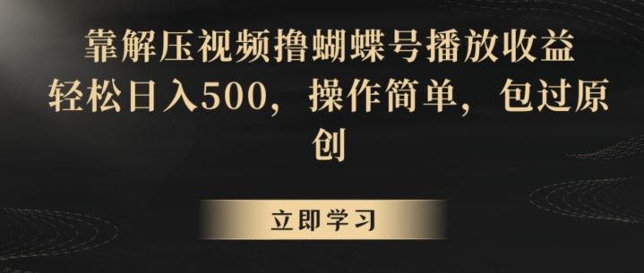 靠解压视频撸蝴蝶号播放收益，轻松日入500，操作简单，包过原创【揭秘】-热爱者网创