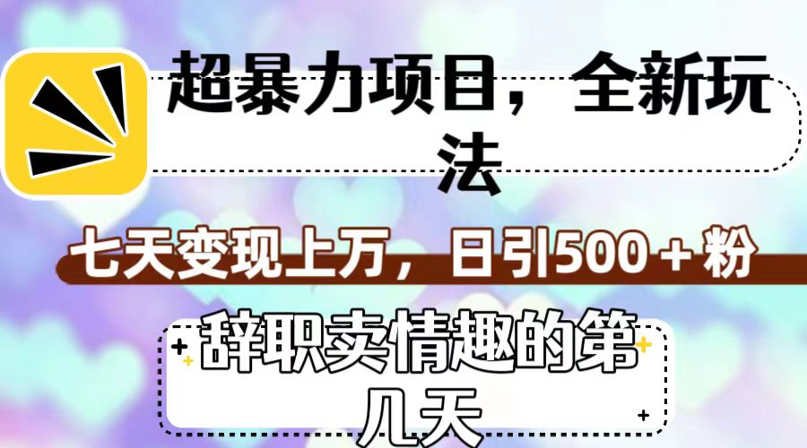 超暴利项目，全新玩法（辞职卖情趣的第几天），七天变现上万，日引500+粉-热爱者网创