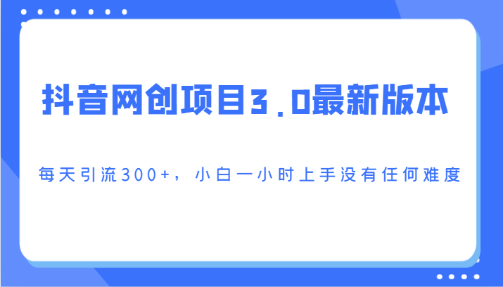 抖音网创项目3.0最新版本，每天引流300+，小白一小时上手没有任何难度-热爱者网创