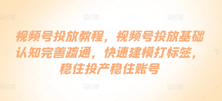 视频号投放教程，​视频号投放基础认知完善疏通，快速建模打标签，稳住投产稳住账号-热爱者网创