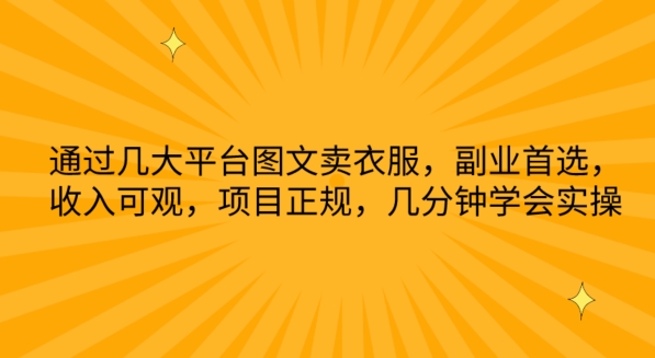 通过几大平台图文卖衣服，副业首选，收入可观，项目正规，几分钟学会实操-热爱者网创