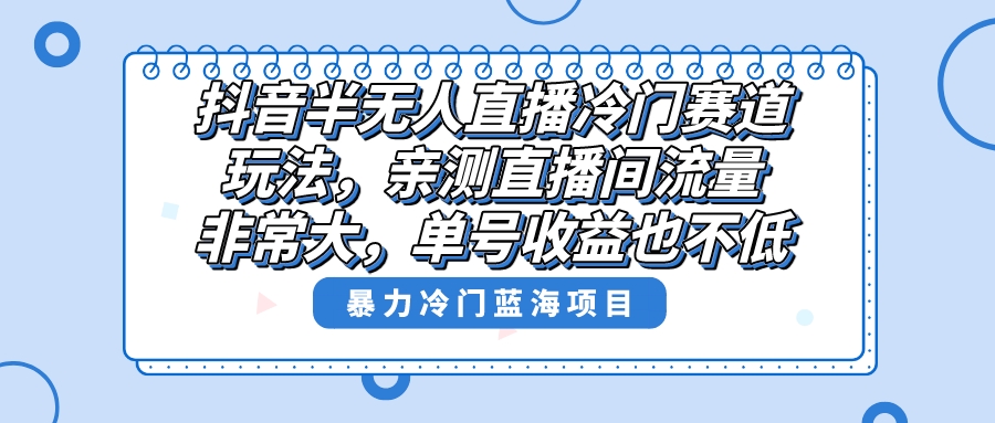 抖音半无人直播冷门赛道玩法，直播间流量非常大，单号收益也不低！-热爱者网创