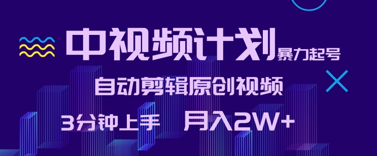 中视频计划暴力起号，自动剪辑原创视频，3分钟上手，月入2W+-热爱者网创