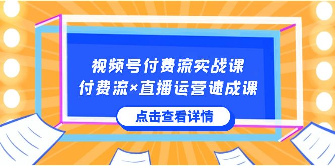 视频号付费流实战课，付费流×直播运营速成课，让你快速掌握视频号核心运..-热爱者网创