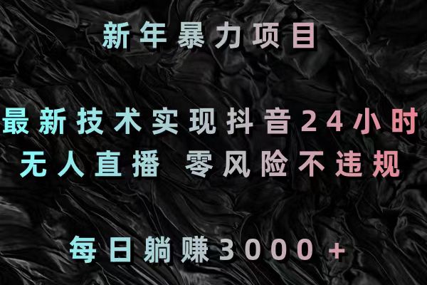 新年暴力项目，最新技术实现抖音24小时无人直播 零风险不违规 每日躺赚3000-热爱者网创