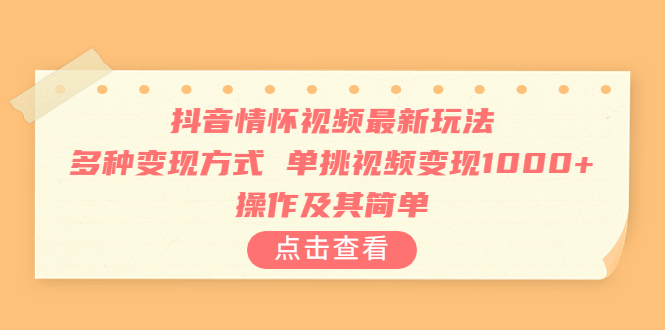 抖音情怀视频最新玩法，多种变现方式，单挑视频变现1000+，操作及其简单-热爱者网创