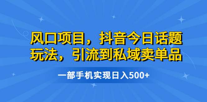 风口项目，抖音今日话题玩法，引流到私域卖单品，一部手机实现日入500+-热爱者网创