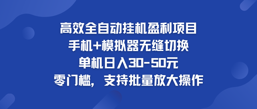 高效全自动挂机盈利项目 手机+模拟器无缝切换 单机日入30-50元-热爱者网创