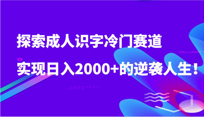 探索成人识字冷门赛道，实现日入2000+的逆袭人生！-热爱者网创