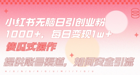 小红书无脑每日引流创业粉500+，小白每天只花半小时，躺赚长尾收益【揭秘】-热爱者网创