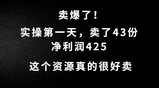 这个资源，需求很大，实操第一天卖了43份，净利润425【揭秘】-热爱者网创