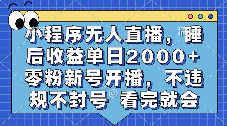 小程序无人直播，睡后收益单日2000+ 零粉新号开播，不违规不封号 看完就会-热爱者网创