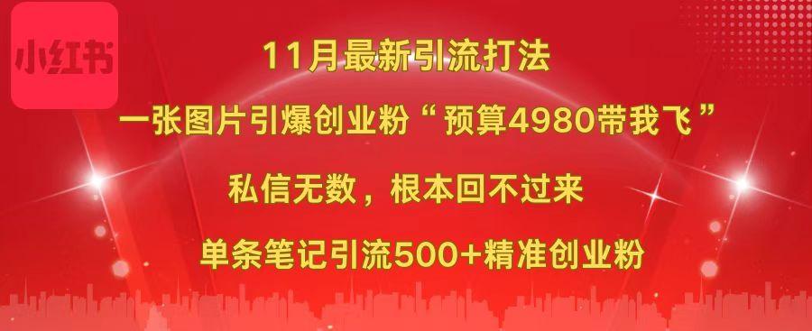 小红书11月最新图片打法，一张图片引爆创业粉“预算4980带我飞”，私信无数，根本回不过来，单条笔记引流500+精准创业粉-热爱者网创